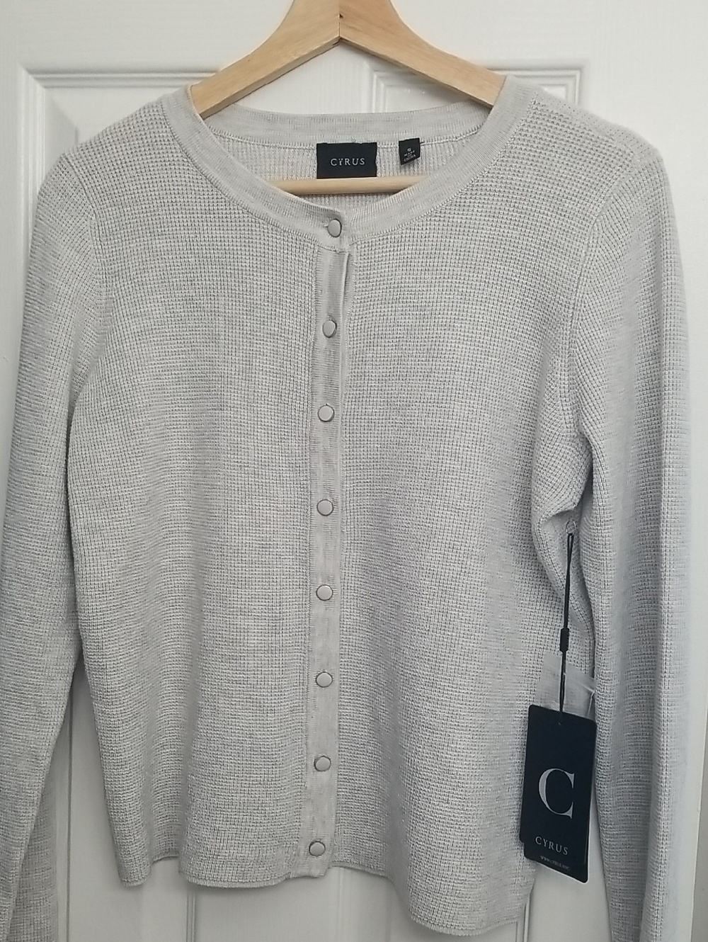 NEW! Cyrus Light Gray Button-Front Waffle Knit Cardigan